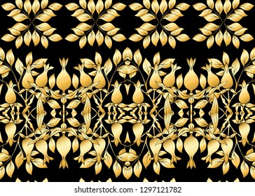 Floral Seamless pattern, background with In art nouveau style, vintage, old, retro style. In gold and black
Vector illustration in gold colors. 
