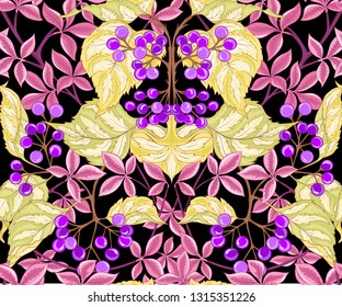 Floral Seamless pattern, background with In art nouveau style, vintage, old, retro style. Colored vector illustration.
