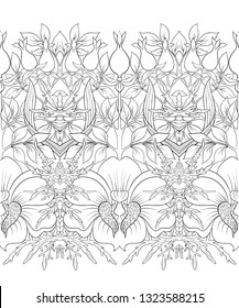 Floral Seamless pattern, background with In art nouveau style, vintage, old, retro style. Outline, Black-and-white graphics. Vector illustration.
