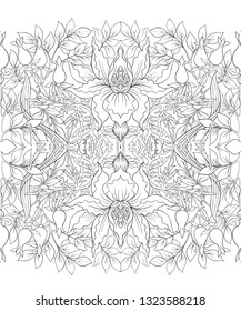 Floral Seamless pattern, background with In art nouveau style, vintage, old, retro style. Outline, Black-and-white graphics. Vector illustration.
