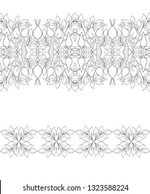 Floral Seamless pattern, background with In art nouveau style, vintage, old, retro style. Outline, Black-and-white graphics. Vector illustration.
