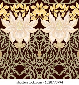 Floral Seamless pattern, background with In art nouveau style, vintage, old, retro style. Colored vector illustration.
