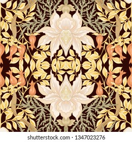 Floral Seamless pattern, background with In art nouveau style, vintage, old, retro style. Colored vector illustration.
