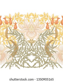 Floral Seamless pattern, background with In art nouveau style, vintage, old, retro style. Colored vector illustration.
