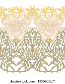 Floral Seamless pattern, background with In art nouveau style, vintage, old, retro style. Colored vector illustration.
