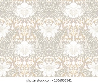 Floral Seamless pattern, background with In art nouveau style, vintage, old, retro style. Colored vector illustration.
