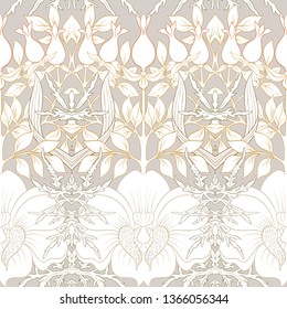 Floral Seamless pattern, background with In art nouveau style, vintage, old, retro style. Colored vector illustration.
