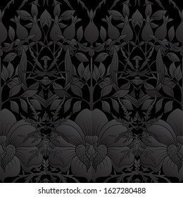 Floral Seamless pattern, background with In art nouveau style, vintage, old, retro style. Vector illustration in black colors..