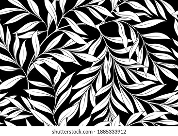 Floral Seamless pattern, background In art nouveau style, vintage, old, retro style. Black and white graphics vector illustration..