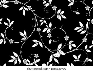 Floral Seamless pattern, background In art nouveau style, vintage, old, retro style. Black and white graphics vector illustration..