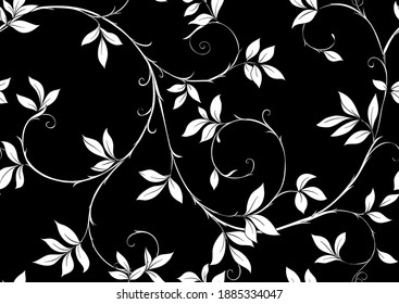 Floral Seamless pattern, background In art nouveau style, vintage, old, retro style. Black and white graphics vector illustration..