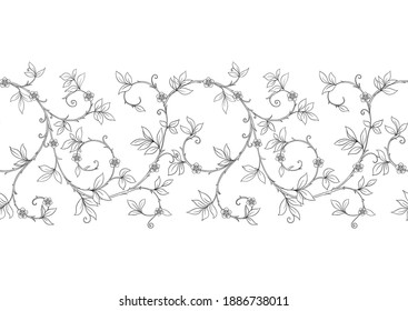 Floral Seamless pattern, background In art nouveau style, vintage, old, retro style. Outline vector illustration Isolated on white background..
