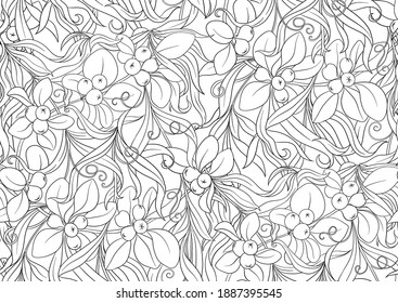 Floral Seamless pattern, background In art nouveau style, vintage, old, retro style. Outline vector illustration Isolated on white background..