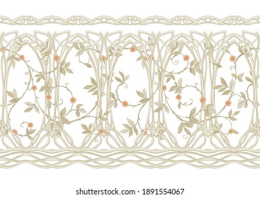 Floral Seamless pattern, background In art nouveau style, vintage, old, retro style. Colored vector illustration Isolated on white background..