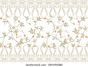 Floral Seamless pattern, background In art nouveau style, vintage, old, retro style. Colored vector illustration Isolated on white background..