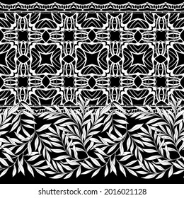 Floral Seamless pattern, background with In art nouveau style, vintage, old, retro style. Black and white graphics vector illustration..