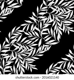 Floral Seamless pattern, background with In art nouveau style, vintage, old, retro style. Black and white graphics vector illustration..