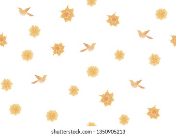 Floral Seamless pattern, background with bird  In art nouveau style, vintage, old, retro style. Colored vector illustration.
