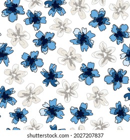 Floral Seamless Pattern Background with Blue and White Flowers.