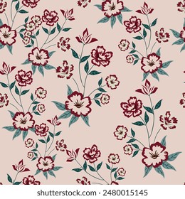 Floral Seamless Pattern Background with Blue and Pink Leaves.