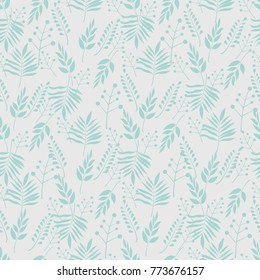 Floral seamless pattern, background with branches and leaves on a light background. Vector illustration.