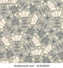 Floral seamless pattern background. Background for coloring book. Floral, retro, doodle, vector design element. Vector illustration.