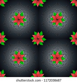 Floral seamless pattern background. Colour Spring Theme seamless pattern Background. Flowers on gray, blue and green colors. Flat Flower Elements Design Vector illustration.