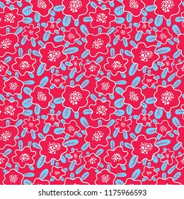 Floral seamless pattern. Background with cute abstract flowers and leaves. Vector illustration. Design for summer and spring surfaces, wallpapers and textile