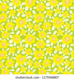 Floral seamless pattern. Background with cute abstract flowers and leaves. Vector illustration. Design for summer and spring surfaces, wallpapers and textile