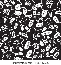 Floral seamless pattern. Background with cute abstract flowers and leaves. Vector illustration. Design for summer and spring surfaces, wallpapers and textile