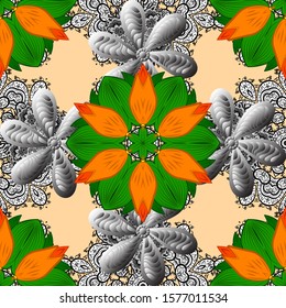 Floral seamless pattern background. Flower painting vector for t shirt printing. Flowers on beige, gray and green colors.
