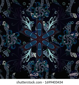 Floral seamless pattern background. Flower painting vector for t shirt printing. Flowers on blue, neutral and black colors.