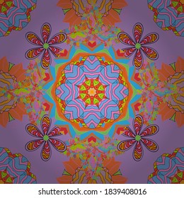 Floral seamless pattern background. Flower painting vector for t shirt printing. Flowers on pink, neutral and orange colors.