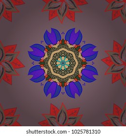 Floral seamless pattern background. Flowers on pink, red and beige colors. Flower painting vector for t shirt printing.