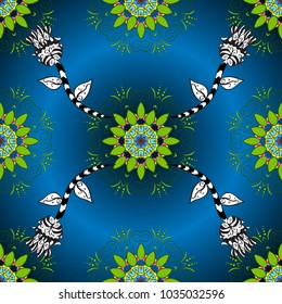 Floral seamless pattern background. Flowers on blue, green and gray colors. Flower painting vector for t shirt printing.