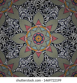Floral seamless pattern background. Flowers on black, white and gray colors. Flower painting vector for t shirt printing.