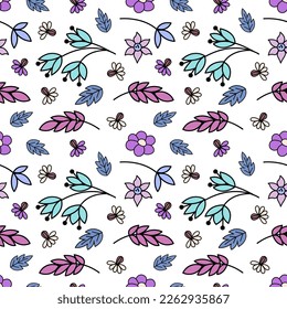 Floral seamless pattern. Background with flowers and leaves. Vector illustration.