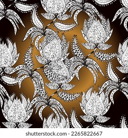 Floral seamless pattern background. Flowers on brown, white and gray colors. Flower painting vector for t shirt printing.