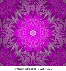 Floral seamless pattern background. Flowers on magenta, pink and purple colors. Flower painting vector for t shirt printing.