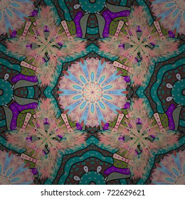 Floral seamless pattern background. Flowers on beige, blue and brown colors. Flower painting vector for t shirt printing.