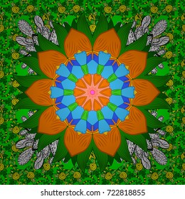 Floral seamless pattern background. Flowers on green, orange and blue colors. Flower painting vector for t shirt printing.