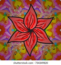 Floral seamless pattern background. Flowers on pink, orange and yellow colors. Flower painting vector for t shirt printing.