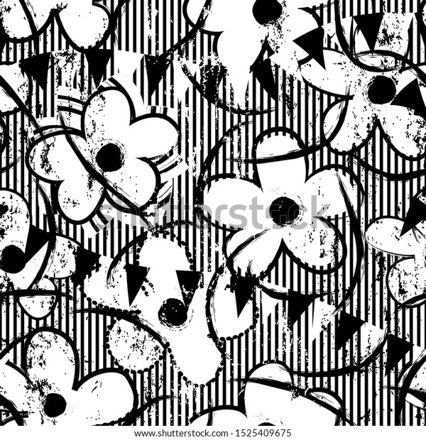 template black and white stripes with flowers