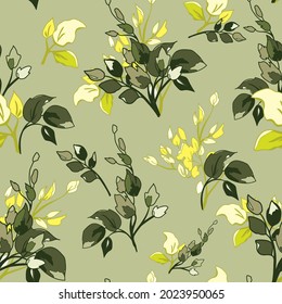 Floral Seamless Pattern Background with Green Leaves.