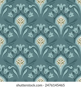 Floral seamless pattern background in grey and flax colors for wallpaper and textile design