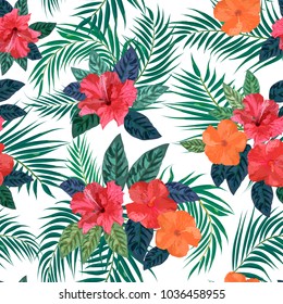 Floral seamless pattern. Background with isolated colorful hand drawn tropical flowers and leaves on black background. Design for invitation, prints and cards. Vector illustration.