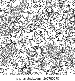 Floral seamless pattern background with leaves. Doodles ornament 