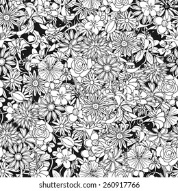 Floral seamless pattern background with leaves. Doodles ornament 