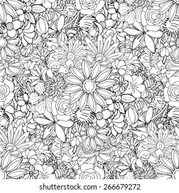 Floral seamless pattern background with leaves. Doodles ornament