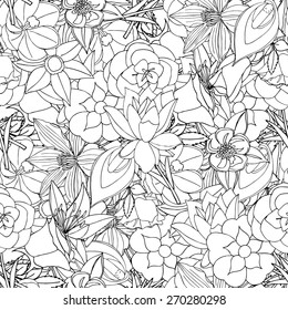 Floral seamless pattern background with leaves. Doodles ornament